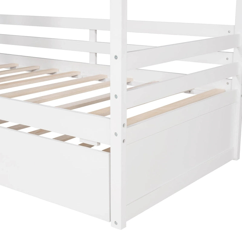 Lit maison en bois pour lit jumeau avec lit gigogne double Naturel