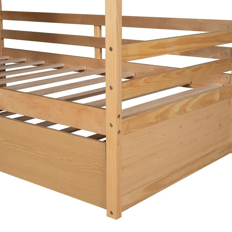 Lit maison en bois pour lit jumeau avec lit gigogne double Naturel