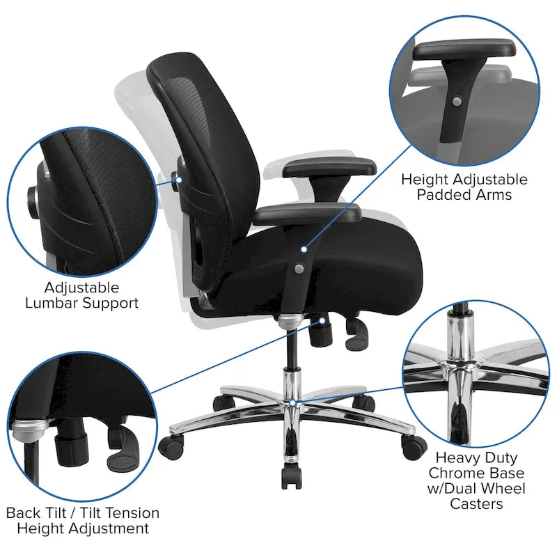 Fauteuil de bureau ergonomique en maille, grande taille, intensif 24/7, supporte jusqu'à 227 kg