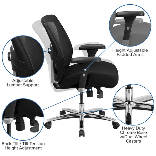 Fauteuil de bureau ergonomique en maille, grande taille, intensif 24/7, supporte jusqu'à 227 kg