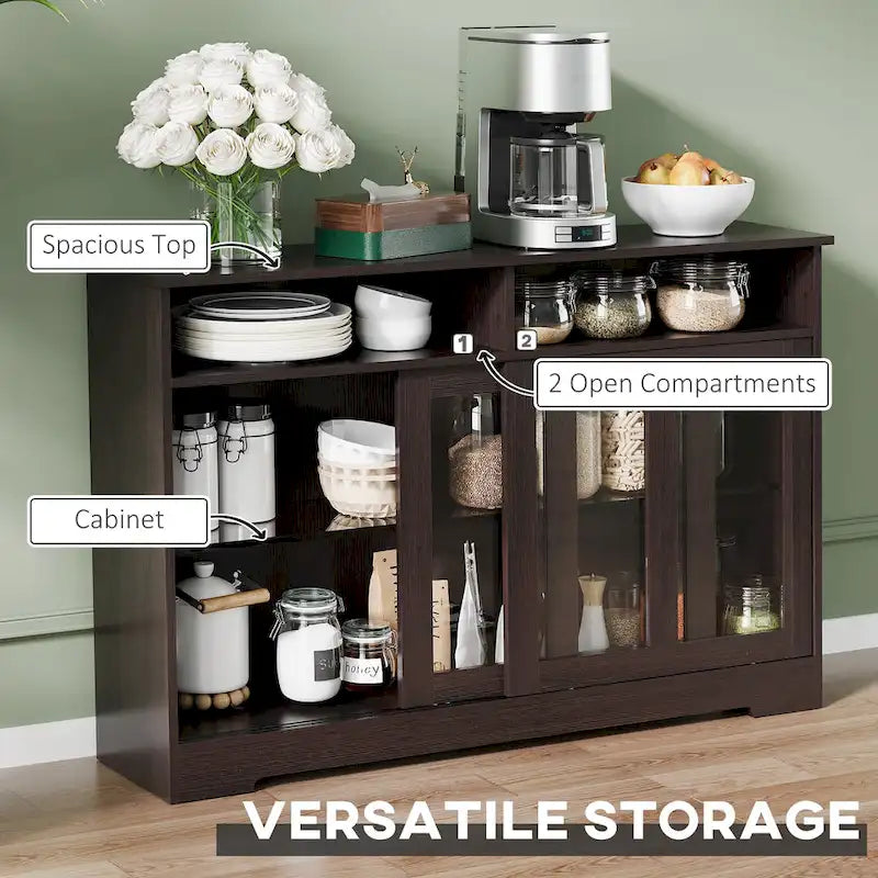 Bahut de cuisine moderne avec rangement, armoire de buffet, placard à portes coulissantes en verre