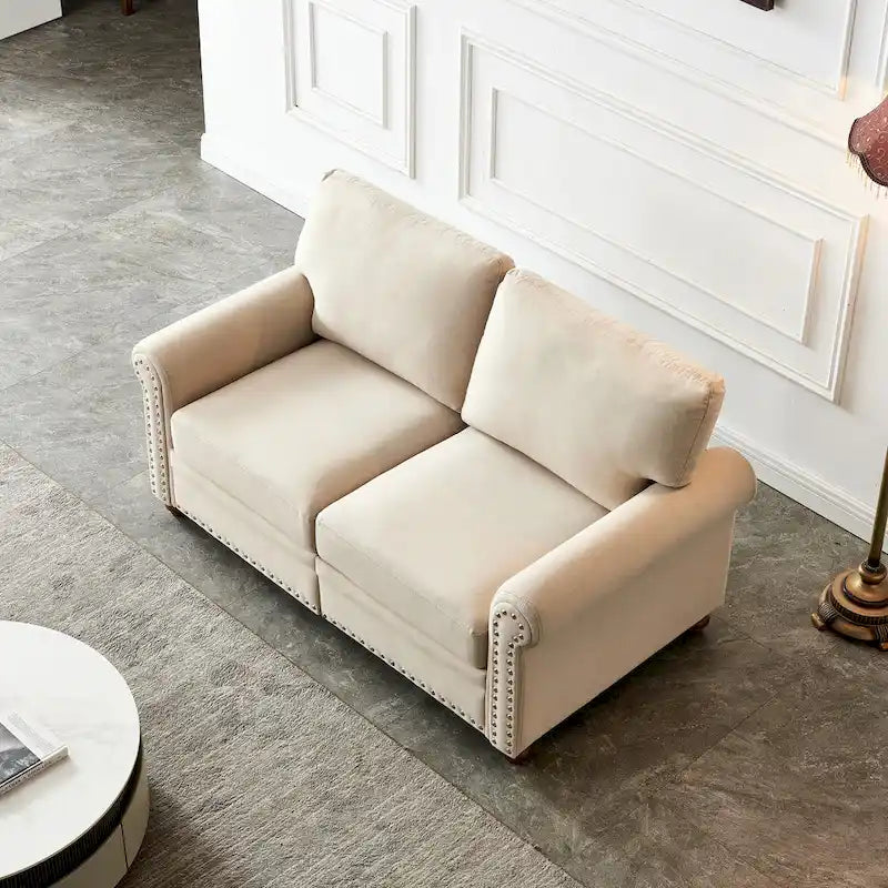 Causeuse de rangement en tissu de lin rembourré beige
