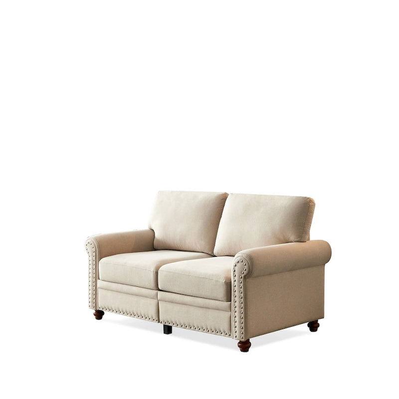 Causeuse de rangement en tissu de lin rembourré beige