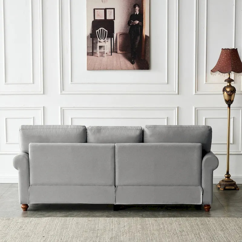 Causeuse de rangement en tissu de lin rembourré beige