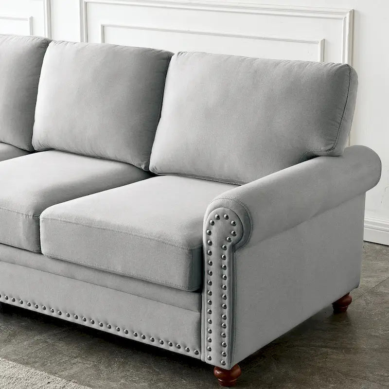 Causeuse de rangement en tissu de lin rembourré beige