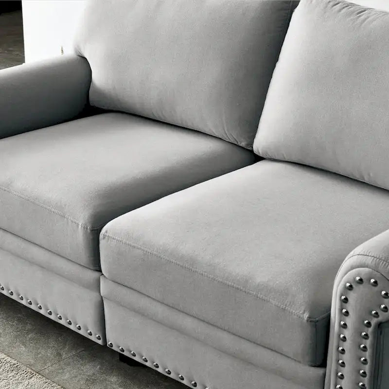 Causeuse de rangement en tissu de lin rembourré beige