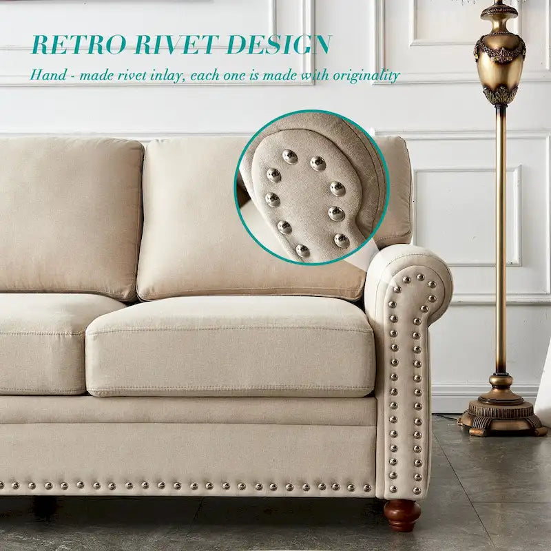 Causeuse de rangement en tissu de lin rembourré beige
