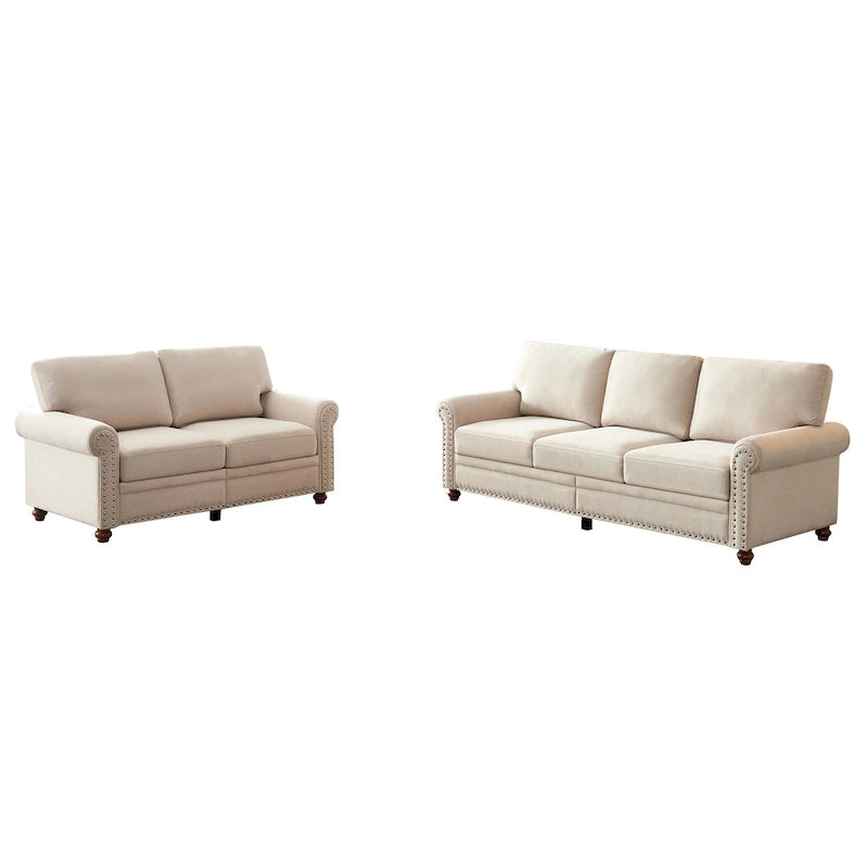 Causeuse de rangement en tissu de lin rembourré beige