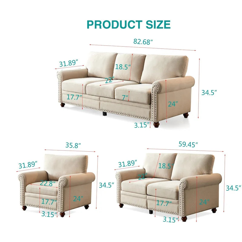 Causeuse de rangement en tissu de lin rembourré beige