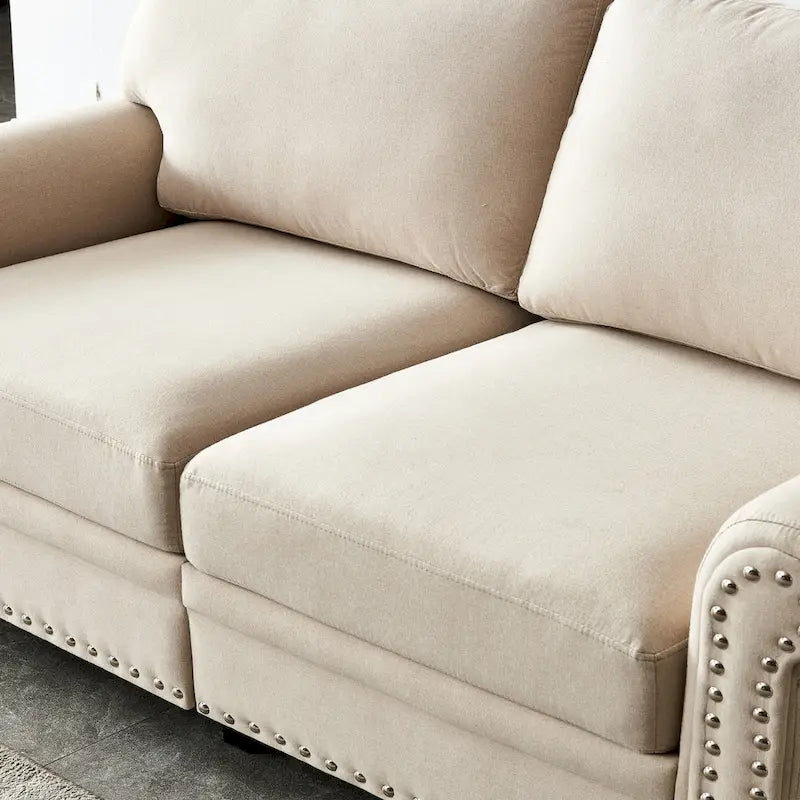 Causeuse de rangement en tissu de lin rembourré beige