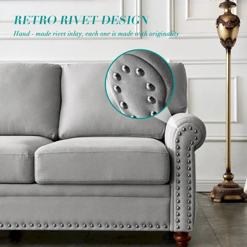 Causeuse de rangement en tissu de lin rembourré beige