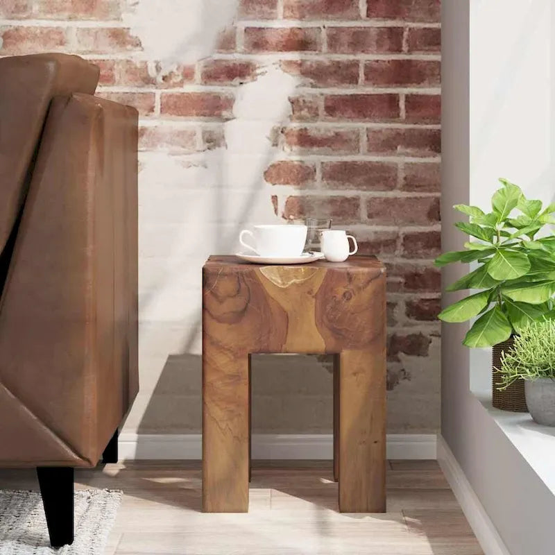 Tabouret en teck massif, petite table d'appoint, marron