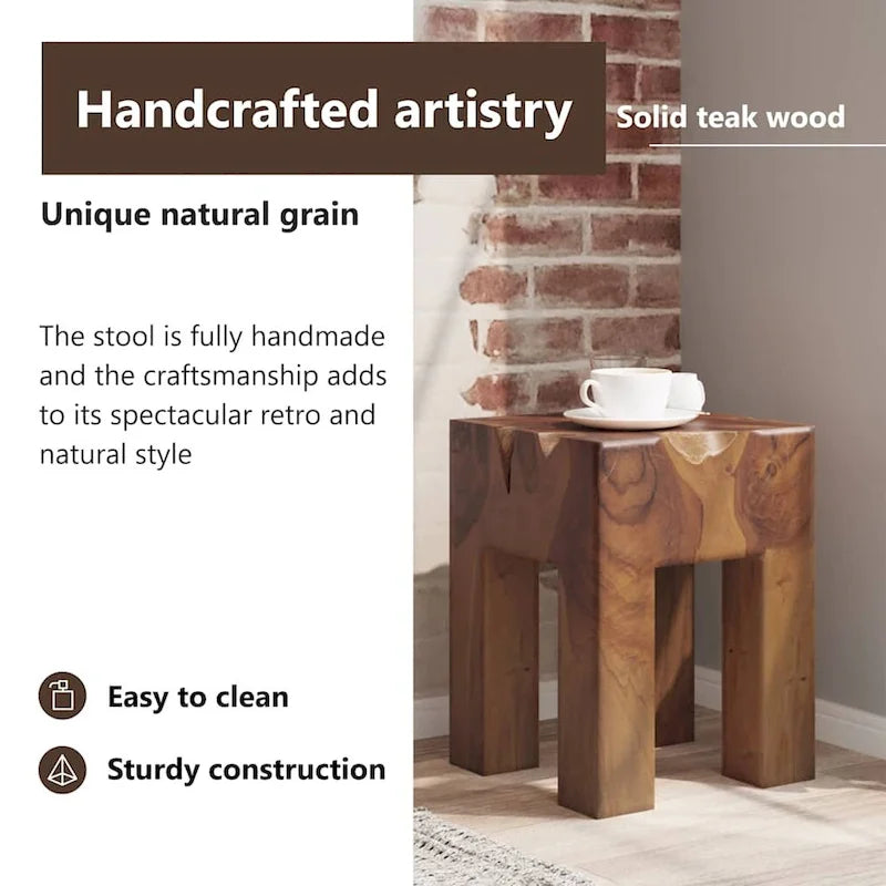 Tabouret en teck massif, petite table d'appoint, marron