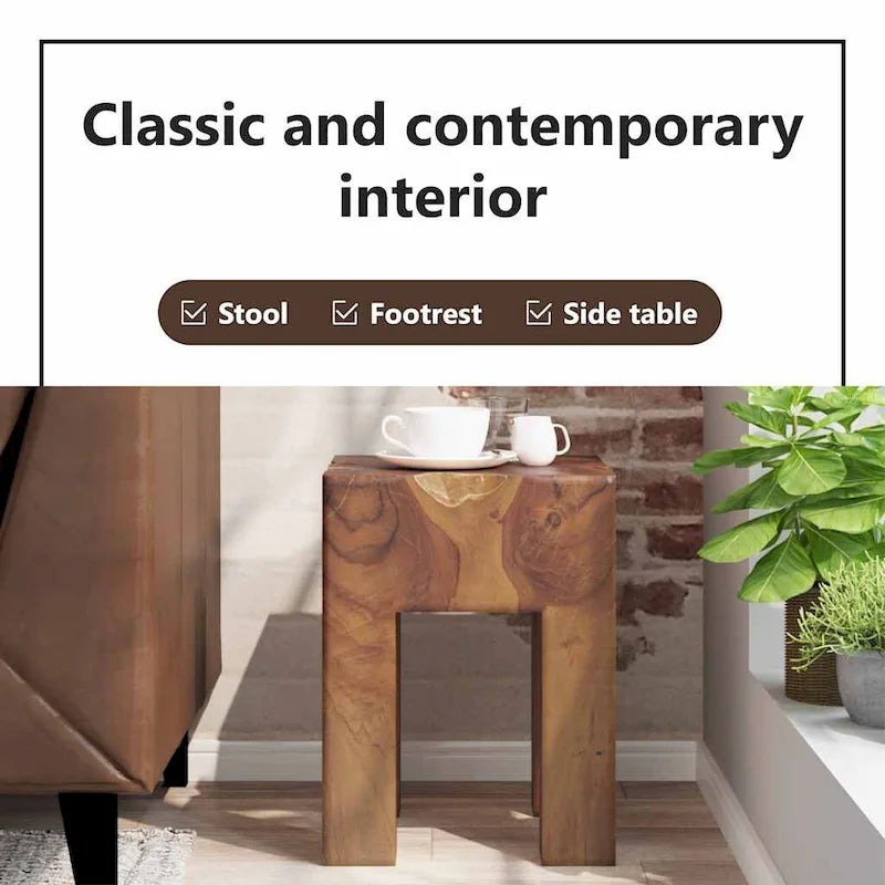 Tabouret en teck massif, petite table d'appoint, marron