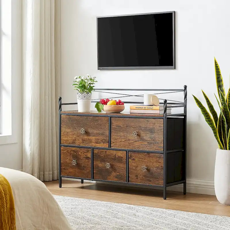 Commode en bois à 5 tiroirs Meuble de rangement