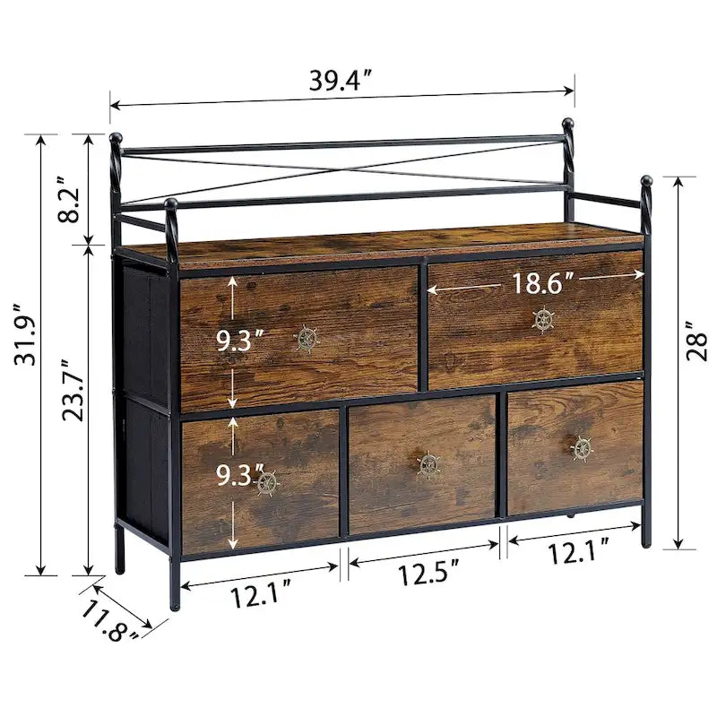 Commode en bois à 5 tiroirs Meuble de rangement