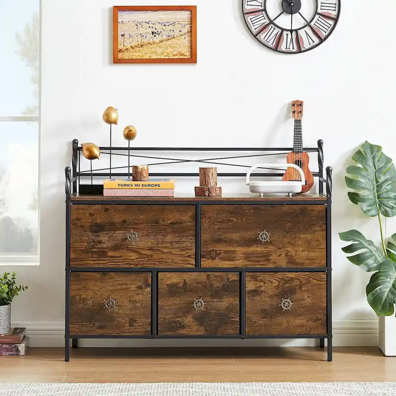 Commode en bois à 5 tiroirs Meuble de rangement