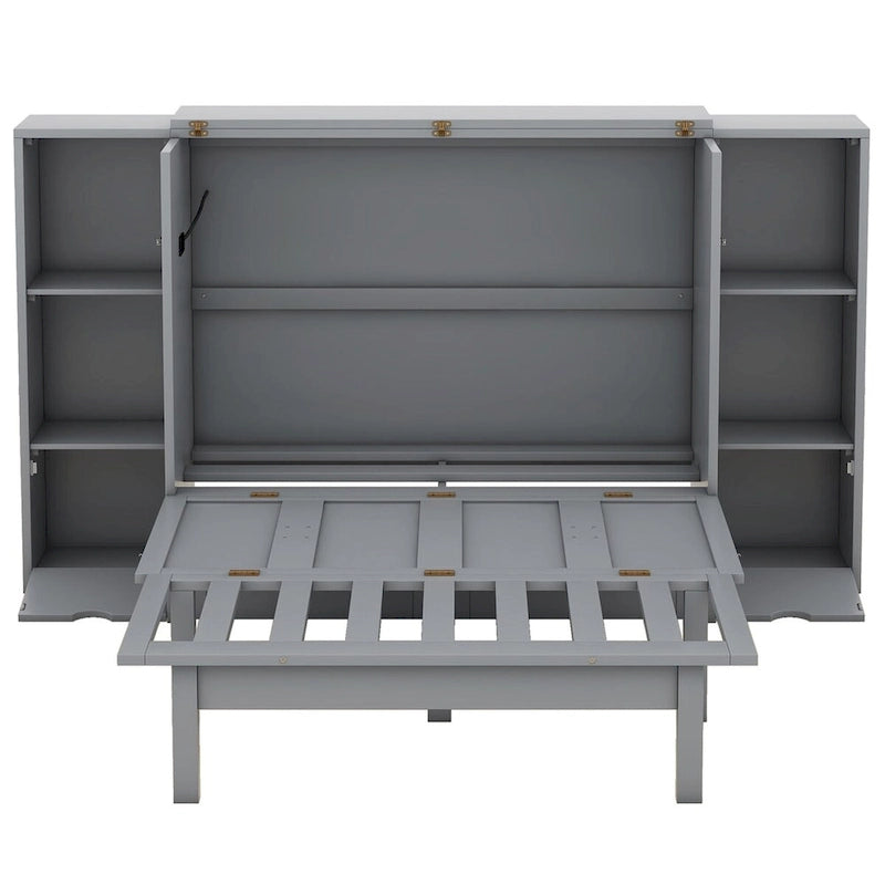 Lit escamotable Queen Size avec étagères, tiroirs et ports USB