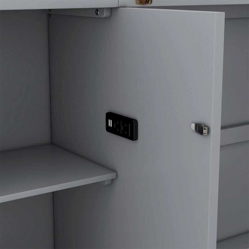Lit escamotable Queen Size avec étagères, tiroirs et ports USB