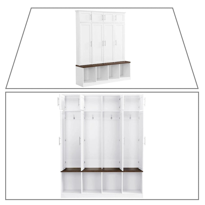 Meuble d'entrée haut en bois élégant avec 8 armoires et 4 compartiments de rangement ouverts