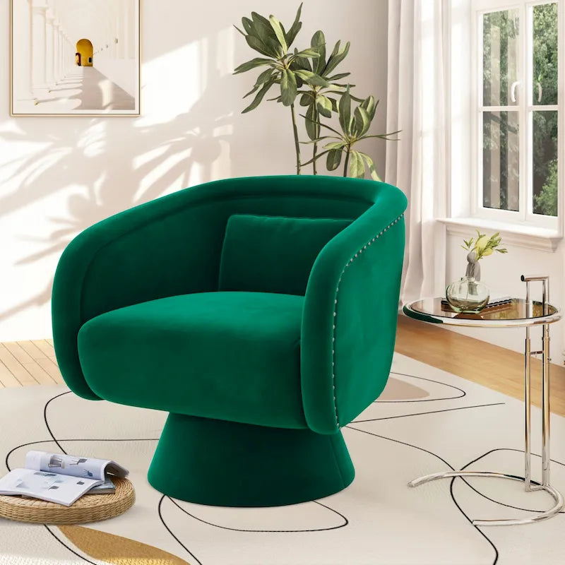 Fauteuil baril pivotant clouté