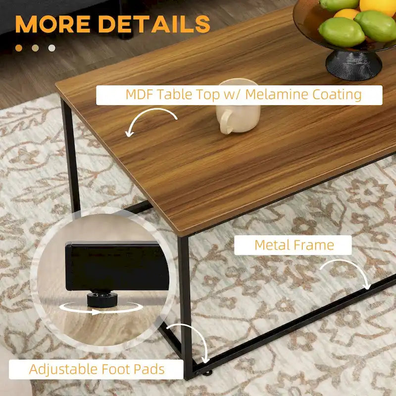 Table basse industrielle avec cadre en métal et patins réglables