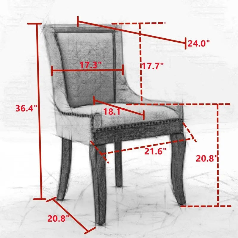 Chaises de salle à manger en tissu épais avec pieds en bois massif, clous décoratifs couleur bronze