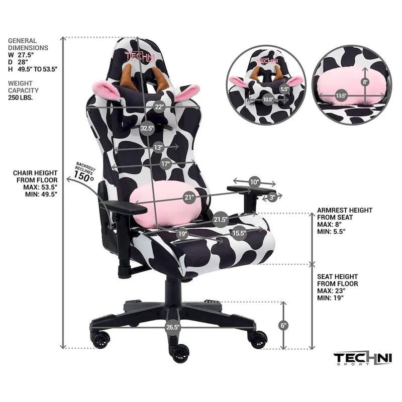 Chaise de jeu réglable imprimé vache