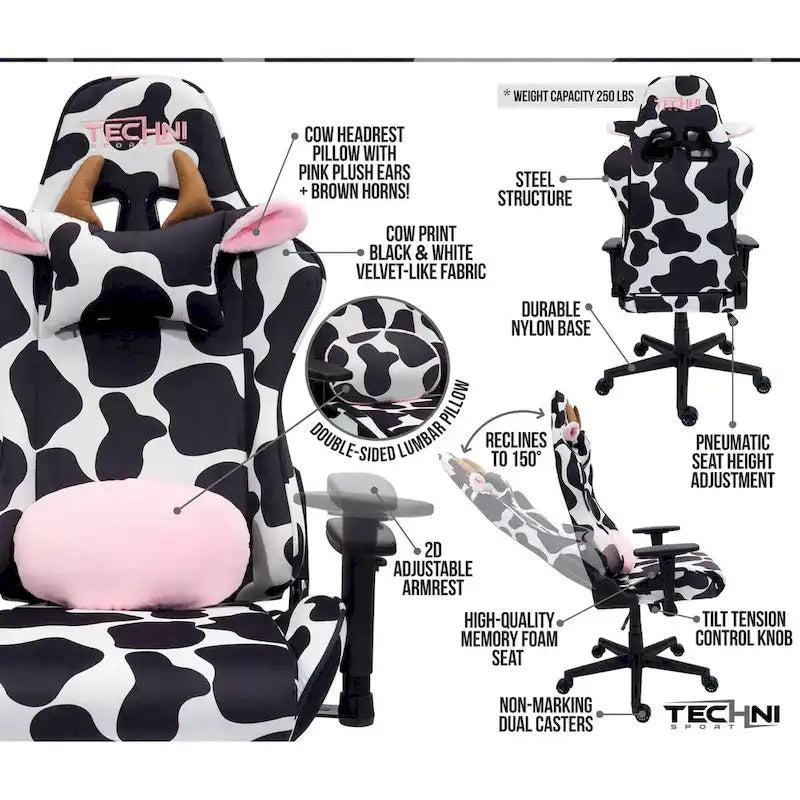 Chaise de jeu réglable imprimé vache