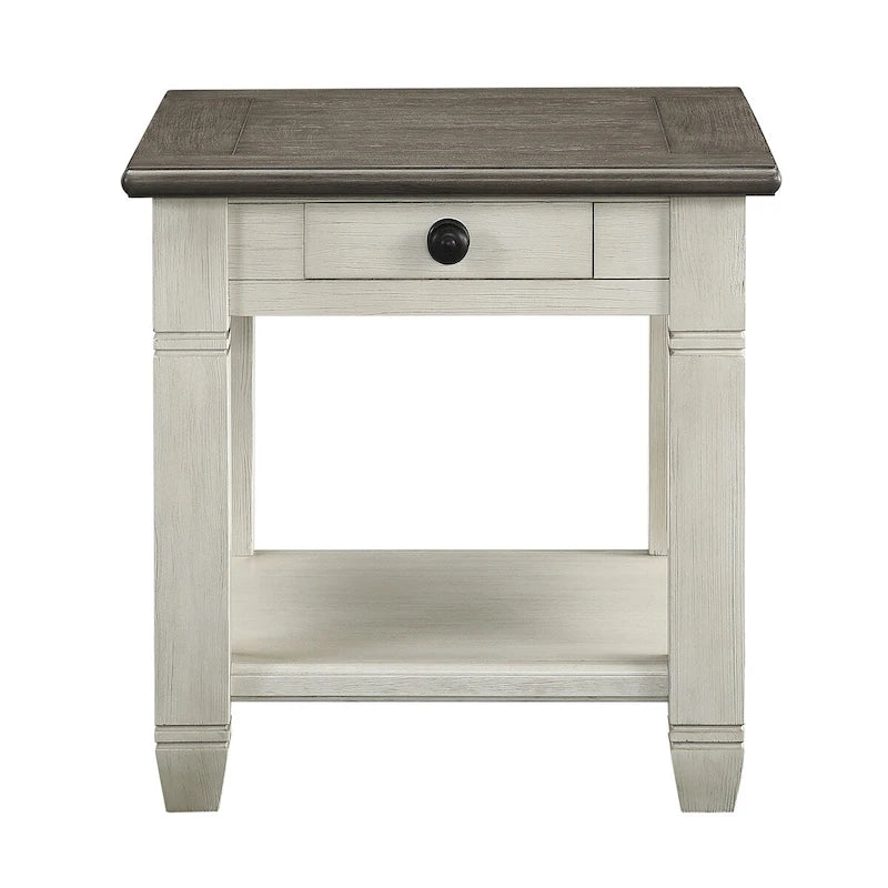 Table d'appoint en bois avec tiroir et étagère inférieure, finition antique, 1 pièce