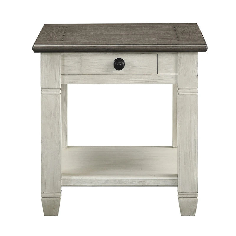 Antique Finish 1pc End Table with Drawer Bottom Shelf Wooden Side Table