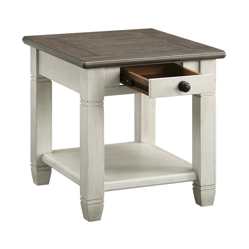 Table d'appoint en bois avec tiroir et étagère inférieure, finition antique, 1 pièce