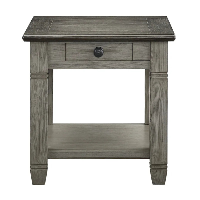 Table d'appoint en bois avec tiroir et étagère inférieure, finition antique, 1 pièce
