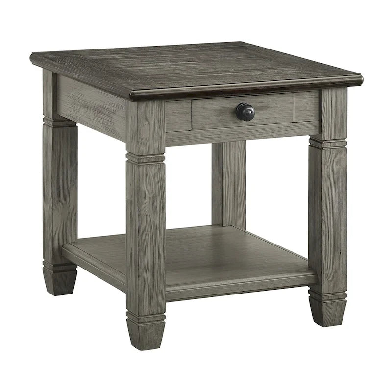 Table d'appoint en bois avec tiroir et étagère inférieure, finition antique, 1 pièce