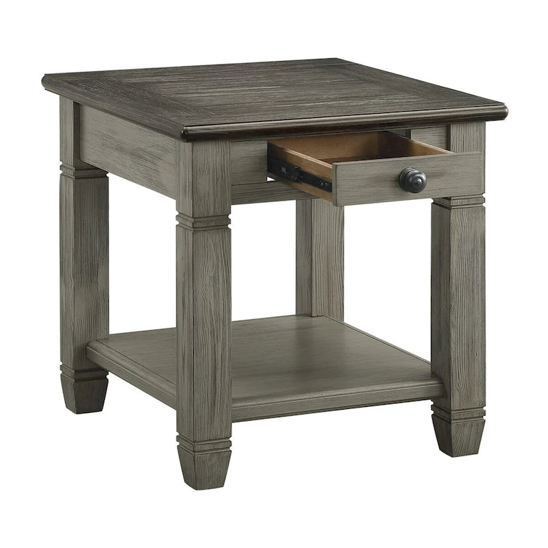 Table d'appoint en bois avec tiroir et étagère inférieure, finition antique, 1 pièce