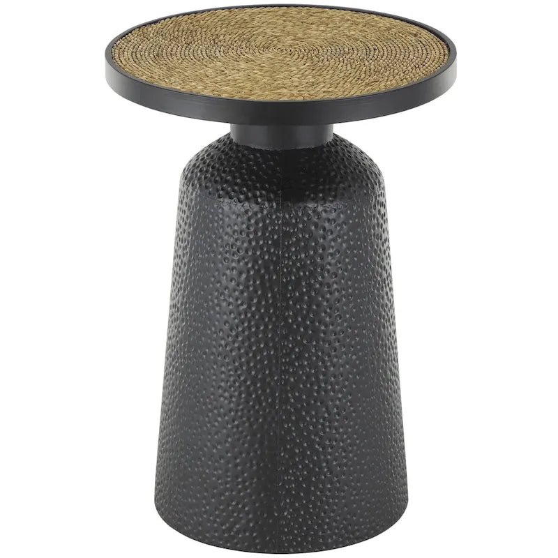 Table d'appoint en métal faite à la main avec plateau en corde noire