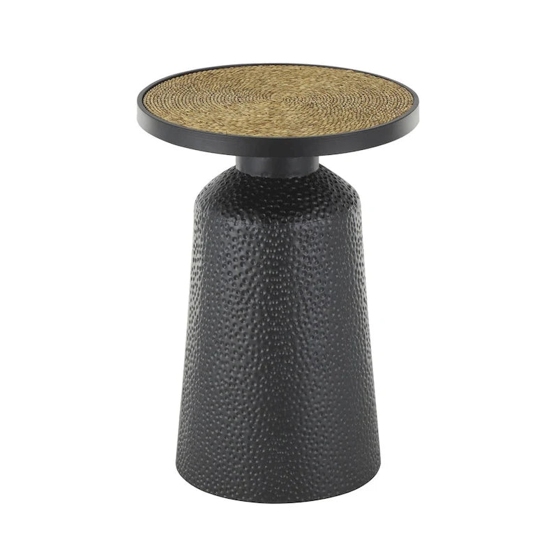 Table d'appoint en métal faite à la main avec plateau en corde noire