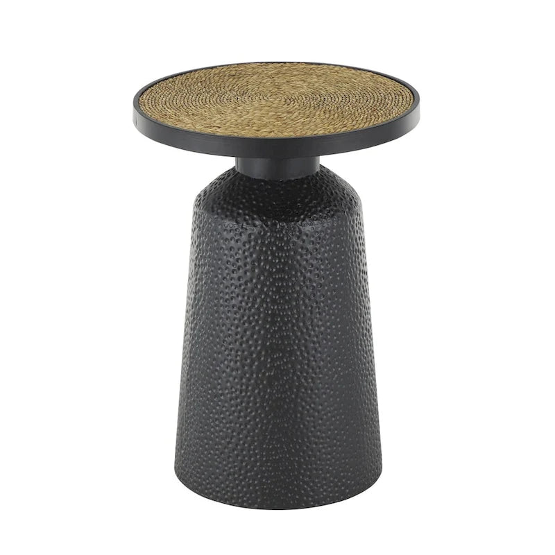 Table d'appoint en métal faite à la main avec plateau en corde noire