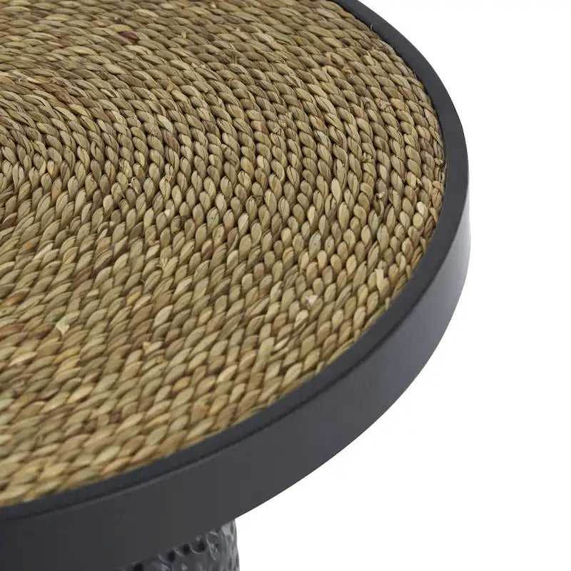 Table d'appoint en métal faite à la main avec plateau en corde noire