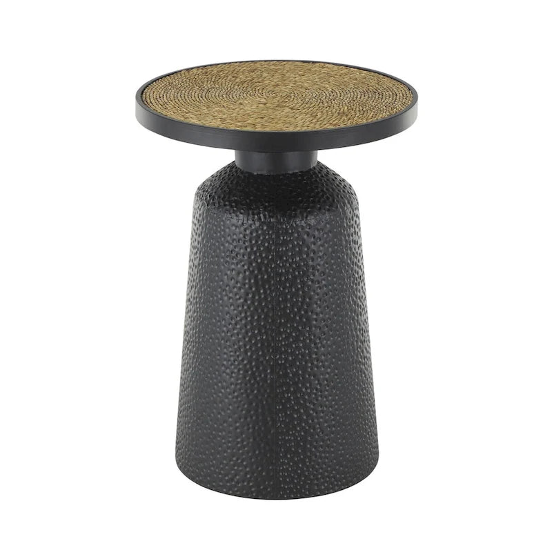 Table d'appoint en métal faite à la main avec plateau en corde noire