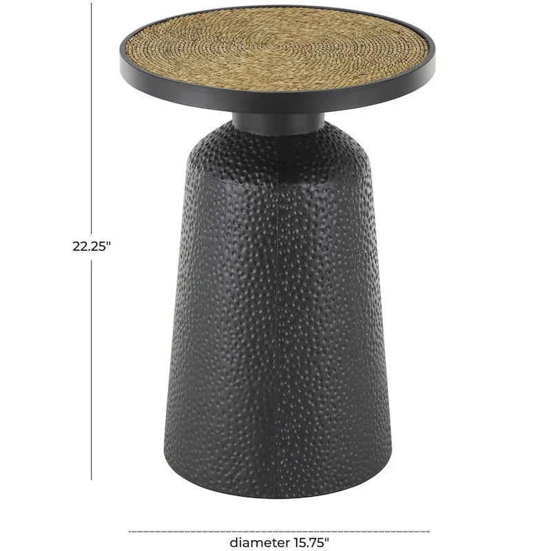 Table d'appoint en métal faite à la main avec plateau en corde noire