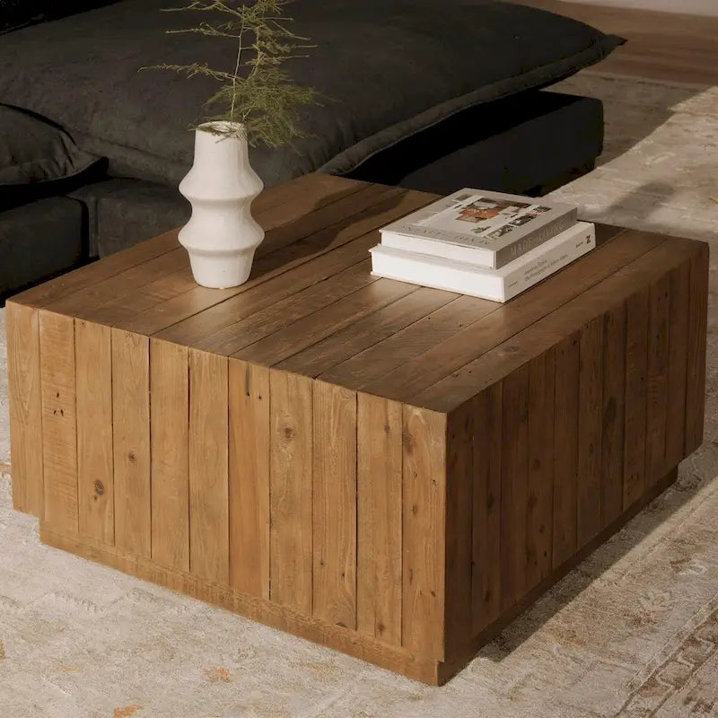 Table basse carrée en bois, marron